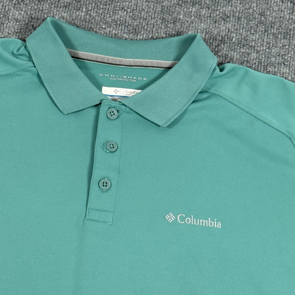Columbia Polo Shirt Mens XL Green Omni Shade Sun Protection Golf Performance